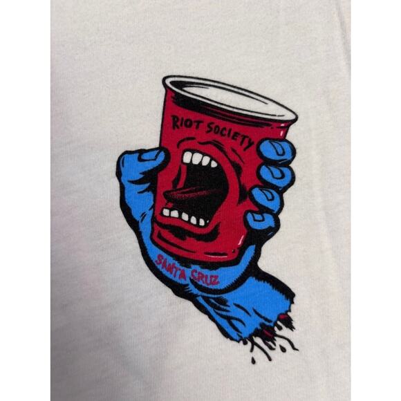 Men's Santa Cruz Riot Society Collaboration T-Shirt Large White Red - Picture 9 of 12